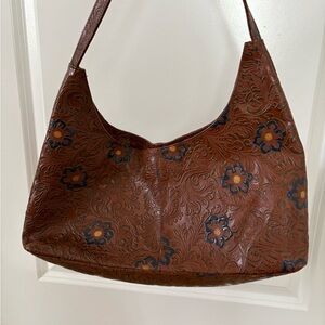 Thrifted Brown Floral Embossed Shoulder Bag